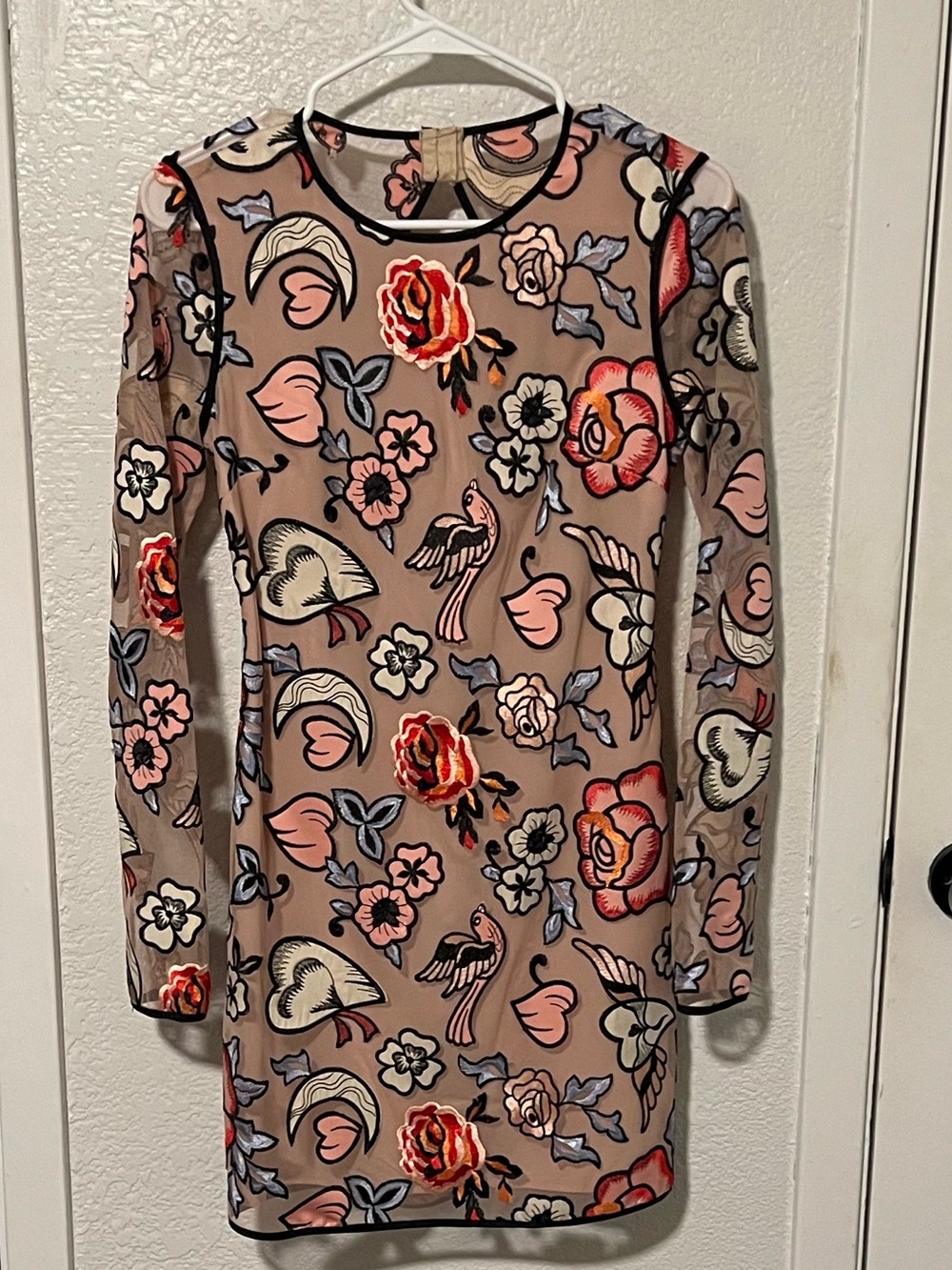 Nasty Gal Sheer Long Sleeve Mini Dress in Blush Pink